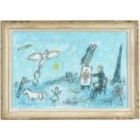 MARC CHAGALL, The painter & his double, lithograph, vintage French frame, 32 x 47 cm.