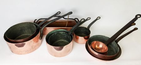 BATTERIE DE CUISINE, comprising of a graduated set of five copper pans, the largest 31cm diam and