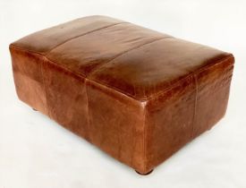 WINDOW SEAT, stitched brown leather, 39cm H x 90cm W x 60cm D.