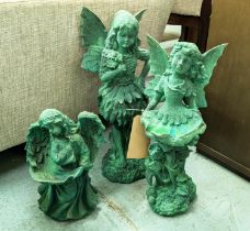 FAIRIES, a set of three, differing, cast metal, 53cm H at tallest. (3)