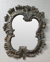 WALL MIRROR, 75cm H x 58cm W, the late 18th century Continental shaped cartouche gilded carved