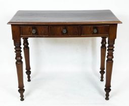 SIDE TABLE, 85cm H x 101cm W x 51cm D, Victorian mahogany with three drawers.
