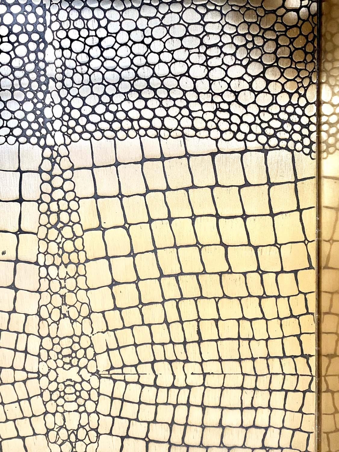 COCKTAIL TRAYS, a pair, faux crocodile embossed gilt metal design, 8cm x 49cm x 23cm. (2) - Image 3 of 4