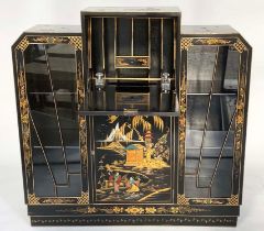 ART DECO CHINOISERIE DISPLAY CABINET, 1920s lacquered and gilt decorated with fold-down fitted