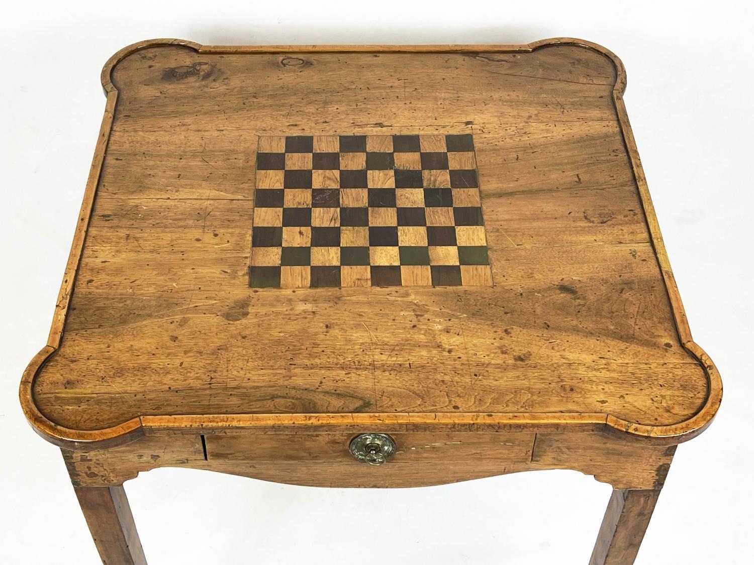 GAMES TABLE, 73cm H x 84cm W x 82cm D 18th century Italian walnut with chessboard inlaid top and - Image 3 of 7