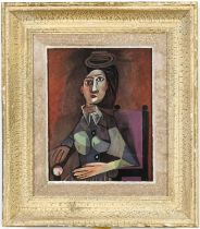 AFTER PABLO PICASSO, Woman in hat, off set lithograph, French vintage frame, 33cm x 25cm.
