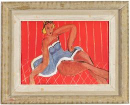 Henri Matisse, Jeune femme rouge, Off set lithograph signed in the plate, Vintage French frame, 20 x