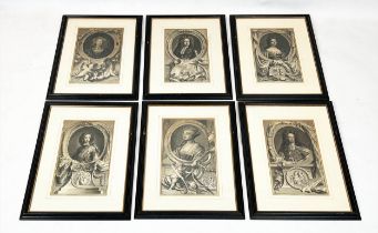 PORTRAIT ENGRAVINGS, a set of six, by Jacobus Houbraken, 35cm x 21cm. (6)