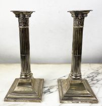 SILVER CANDLESTICKS, a pair, corinthian column, by Lee and Wigfull, Sheffield 1912, 28cm H. (2)