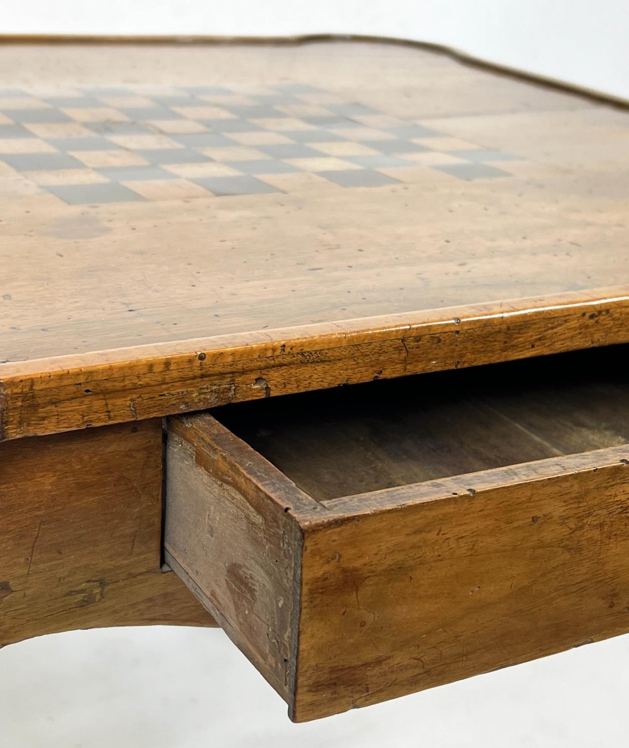 GAMES TABLE, 73cm H x 84cm W x 82cm D 18th century Italian walnut with chessboard inlaid top and - Image 4 of 7