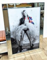 CONTEMPORARY SCHOOL PRINT, Kate Moss, with relief detail, framed. 107cm 75.5cm.