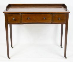 WRITING TABLE, 82cm H x 101cm W x 50cm D, Edwardian mahogany and string inlaid with brown leather