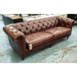 CHESTERFIELD STYLE SOFA, tan button back leather upholstered, studded detail. 220cm x 90cm x 75cm.
