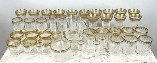 ST LOUIS GLASSWARE COLLECTION 'gold thistle' pattern, comprising four Champagne flutes, fourteen