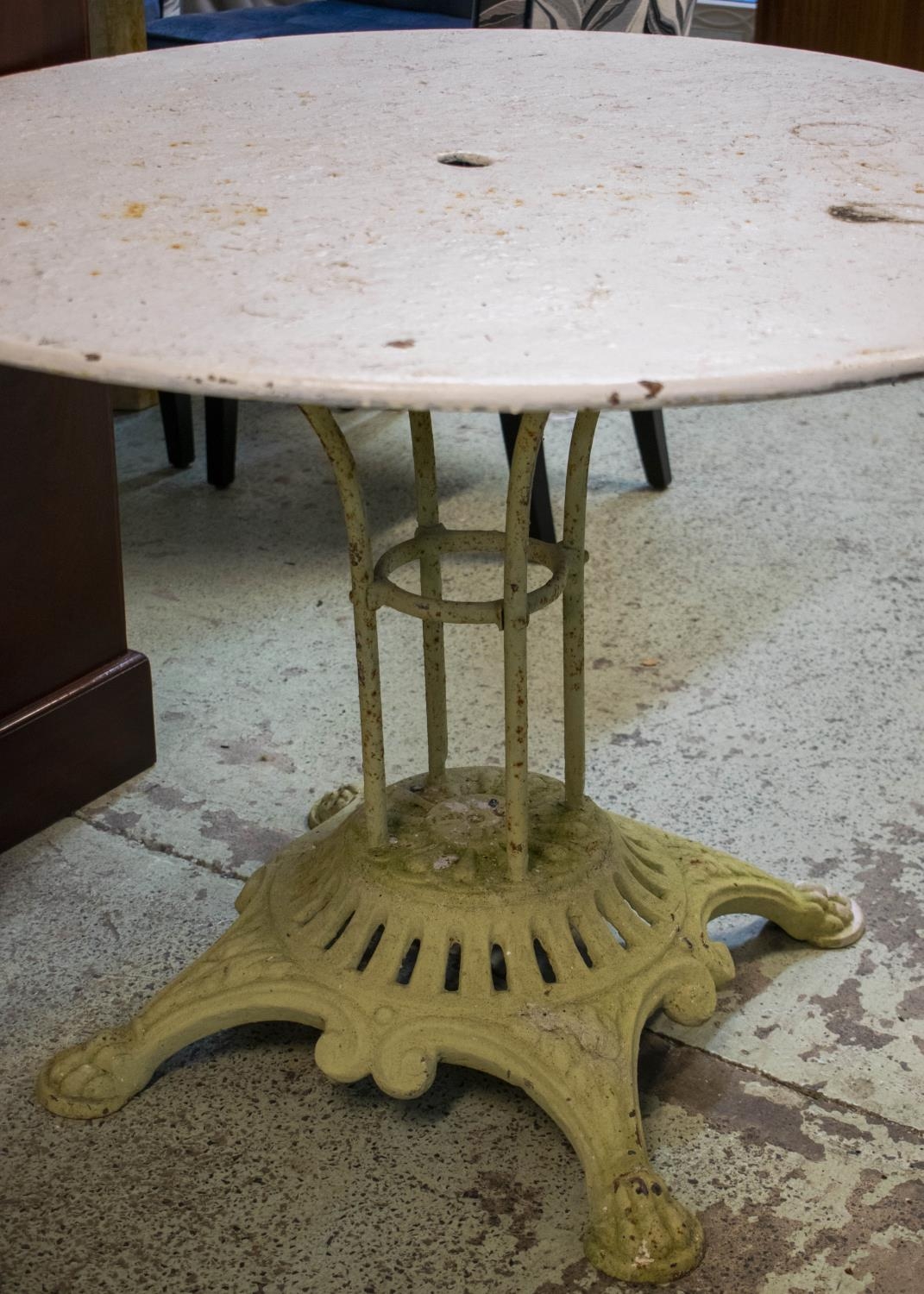 GARDEN TABLE, 70cm H x 97cm D, early 20th century painted iron with circular top, and a pair of - Image 3 of 5