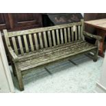 GARDEN BENCH, 180cm x 90cm H, weathered with moss.