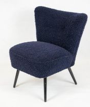 SLIPPER CHAIR, 74cm H x 63cm, Pierre Frey navy blue bouclé wool upholstered.