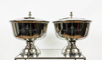 CHAMPAGNE BATHS, a pair, 36m x 40cm, polished metal, each stamped Moet & Chandon Champagne. (2)