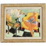 HENRI MATISSE, Jeune femme jaune chaise, Off set lithograph signed in the plate, Vintage French