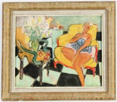 HENRI MATISSE, Jeune femme jaune chaise, Off set lithograph signed in the plate, Vintage French