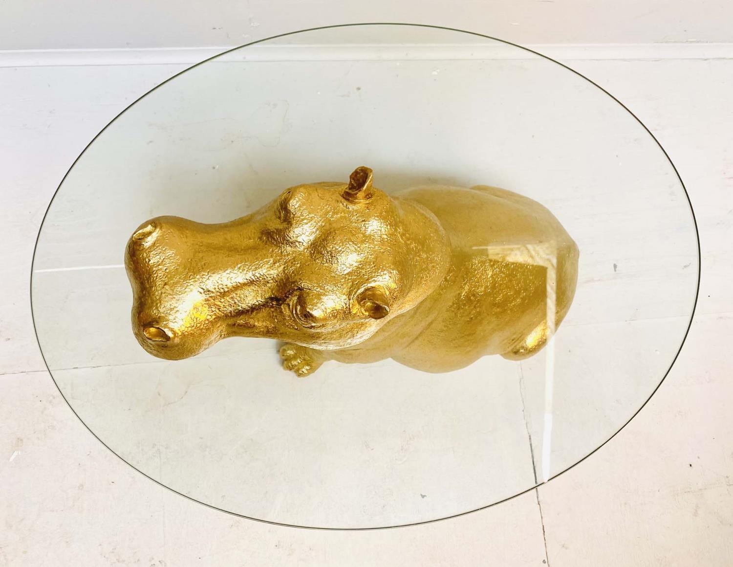 HIPPOPTAMUS LOW TABLE, 65cm x 50cm x 45cm, gilt finish to body, glass top. - Image 2 of 7