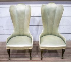 SIDE CHAIRS, 98cm H x 49cm, a pair, circa 1950, Italian lacquered in distressed green silk. (2)