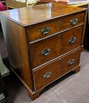 CHEST, 55cm x 73cm x 82cm H, Georgian style with three drawers, in figured and crossbanded burr