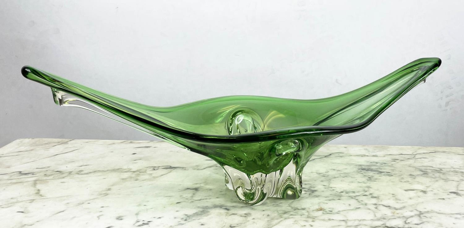 STUDIO GLASS CENTER PIECES, two, one green one clear glass, largest 62cm L. (2) - Image 8 of 10