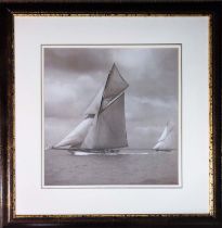 SAILING YACHT PHOTO PRINT, signed by Beken, 40cm H x 40cm, framed.