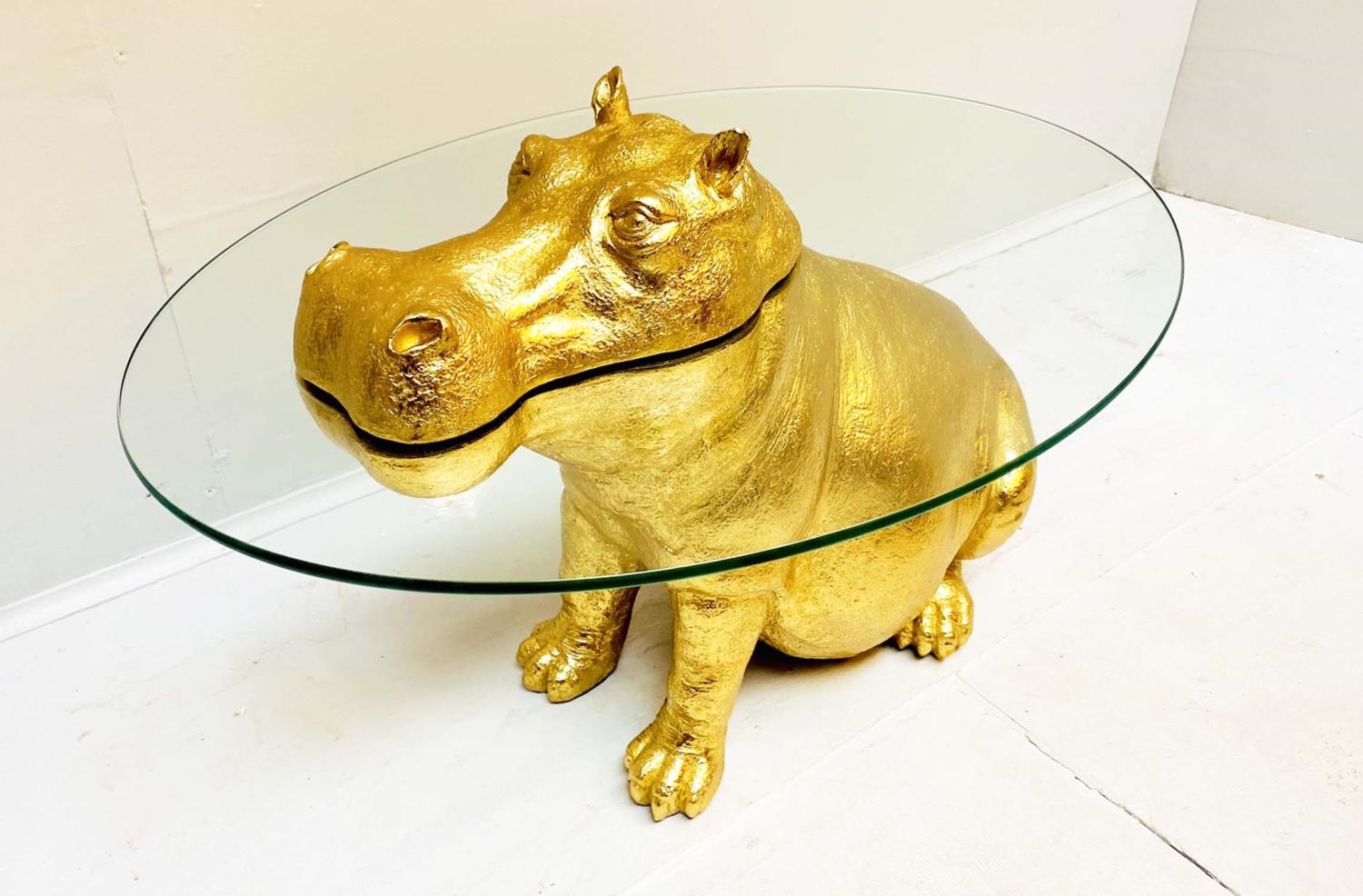 HIPPOPTAMUS LOW TABLE, 65cm x 50cm x 45cm, gilt finish to body, glass top. - Image 7 of 7