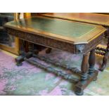 CENTRE WRITING TABLE, 73cm H x 133cm x 71cm, late Victorian carved oak with green leather top