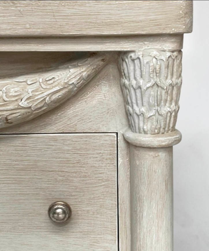 BEDSIDE CHESTS, a pair, French Empire style, grey painted with swag detail and two drawers, 50cm x - Bild 5 aus 5