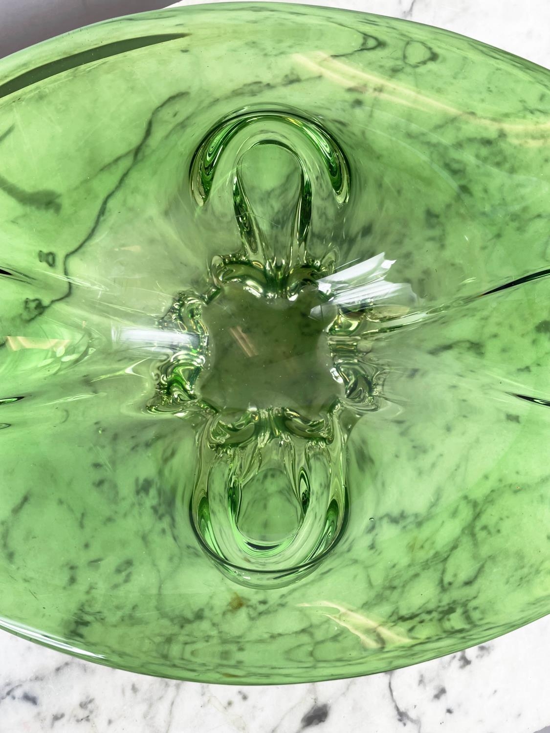 STUDIO GLASS CENTER PIECES, two, one green one clear glass, largest 62cm L. (2) - Image 2 of 10