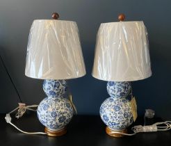 LAUREN RALPH LAUREN HOME TABLE LAMPS, a pair, Chinese export style blue and white ceramic, with