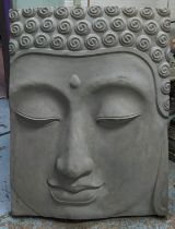 CONTEMPORARY SCHOOL WALL RELIEF PLAQUE, the face of Buddha, painted resin, 113cm x 85cm.