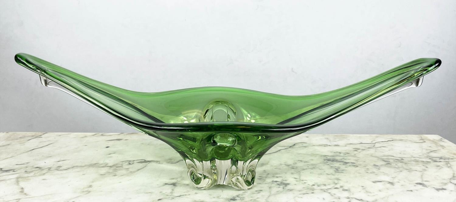 STUDIO GLASS CENTER PIECES, two, one green one clear glass, largest 62cm L. (2) - Image 9 of 10