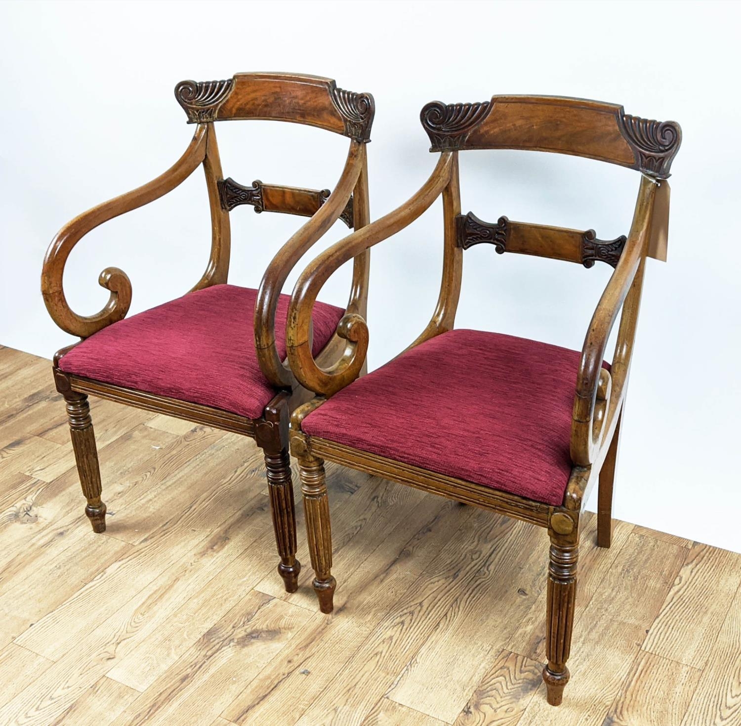 OPEN ARMCHAIRS, a pair, George IV mahogany with drop in seats, 86cm H x 52cm W. (2) - Bild 2 aus 7