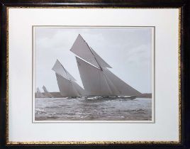 SAILING YACHT PHOTO PRINT, signed by Beken, 40cm H x 40cm, framed.