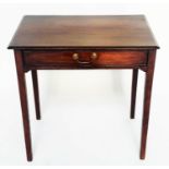 WRITING TABLE, George III period mahogany with full width frieze drawer and square section supports,