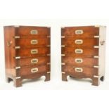 CAMPAIGN STYLE CHESTS, 66cm H x 46cm W x 29cm D, a pair, yewwood and brass bound each with five
