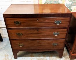 CHEST, 87cm W x 43cm D x 89cm H, 19th century mahogany with cross banded detail and three drawers.