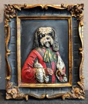 MANNER OF THIERRY PONCELET, 'Canine portrait', 3d plaster picture, 45cm x 37cm, framed.