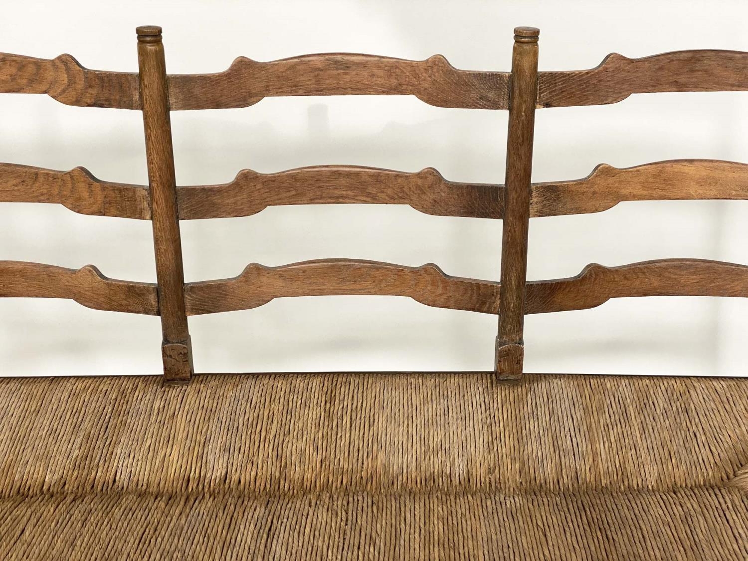 HALL BENCH, early 20th century English oak with ladder back and rush seat, 157cm W. - Image 10 of 10