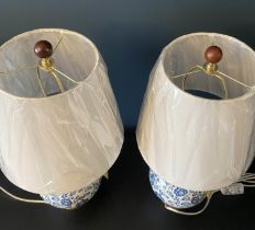 LAUREN RALPH LAUREN HOME TABLE LAMPS, a pair, Chinese export style blue and white ceramic with