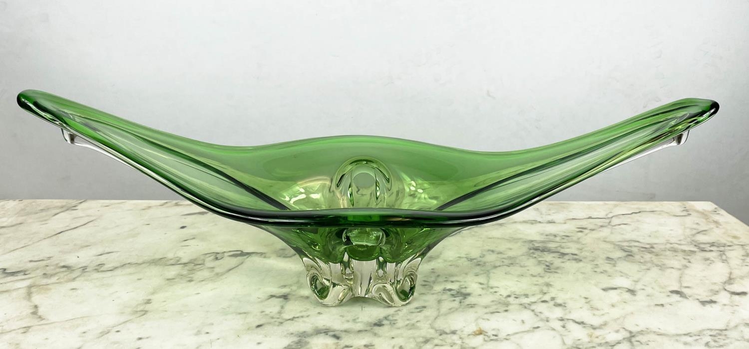 STUDIO GLASS CENTER PIECES, two, one green one clear glass, largest 62cm L. (2) - Image 10 of 10