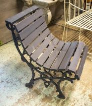 GARDEN CHAIR, 76cm H x 52cm, Coalbrookdale manner cast iron with later grey painted wood slats.