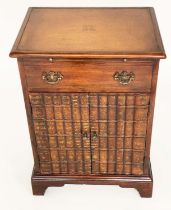 THEODORE ALEXANDER CHEST, tooled leather above carved hardwood with drawer, slide and two doors