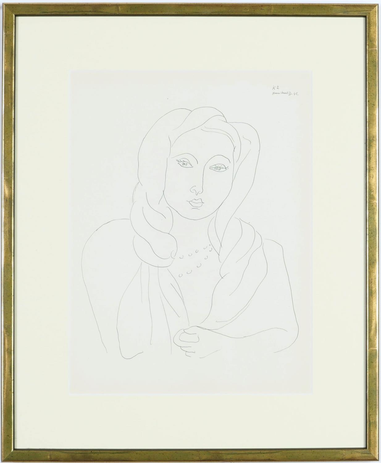 HENRI MATISSE, collotype, Femme K2, Suite: Themes & variations 1943, printed by Martin Fabiani, 25 x