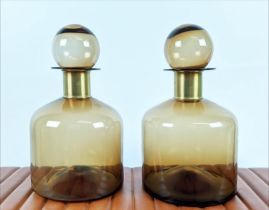 DECANTERS, a pair, Murano style glass, gilt metal collars, 38cm H at tallest. (2)