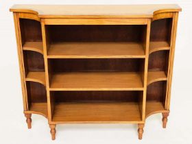 OPEN BOOKCASE, Regency style satinwood and rosewood crossbanded of breakfront form, 90cm H x 28cm